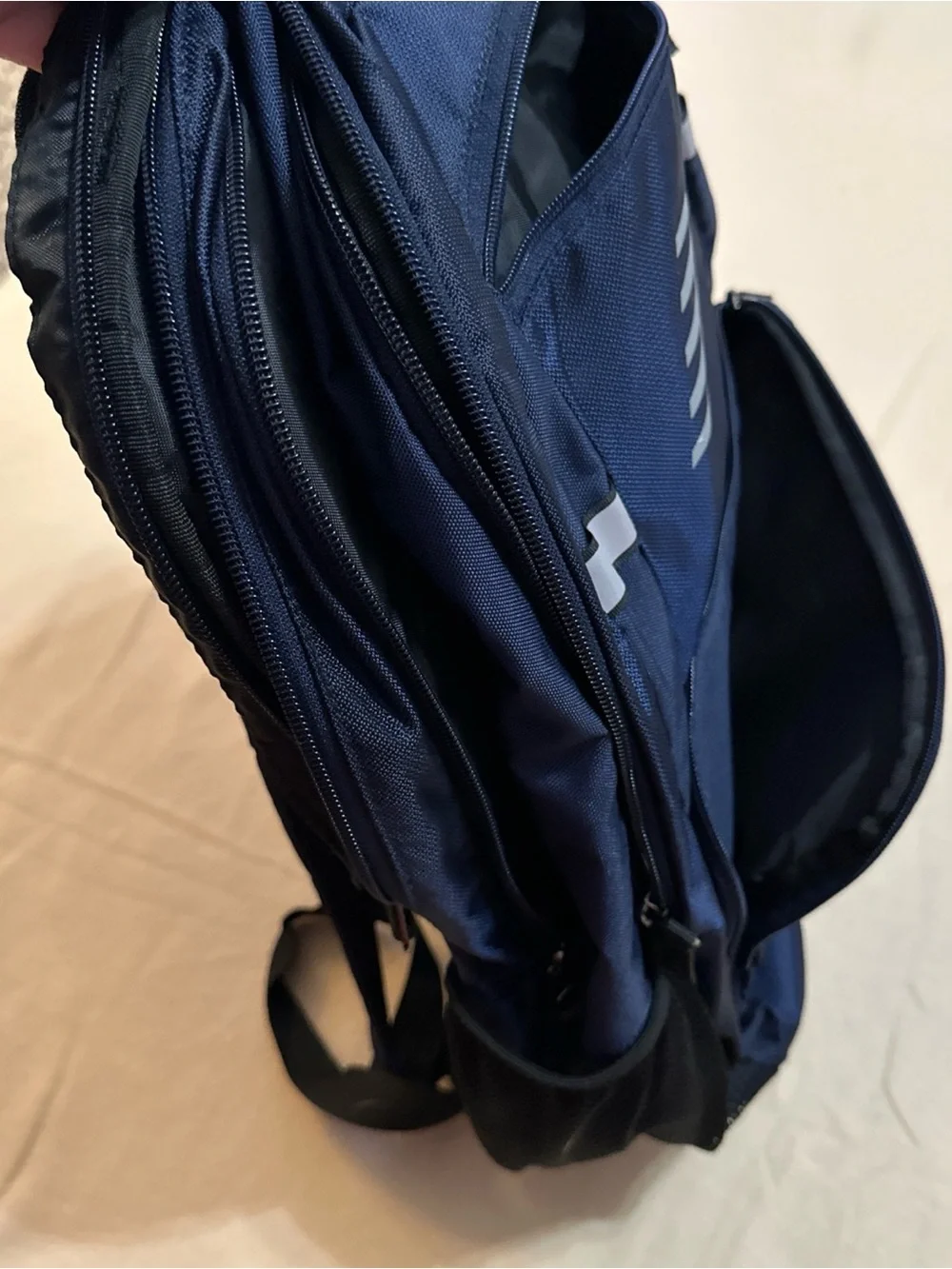 New Balance Buckle Flapbag Backpack Navy Blue Reflective Logo Laptop